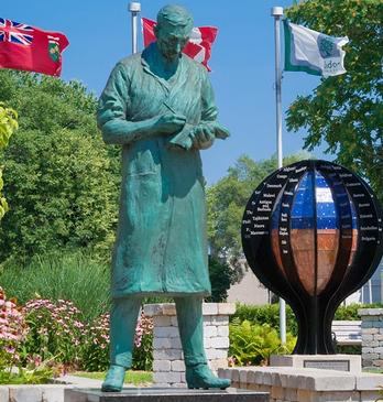 Explore LDN ONT - Discover Your Forest City. Statue of Sir Frederick Banting outside of the Banting House National Historic Site of Canada in London, Ontario.