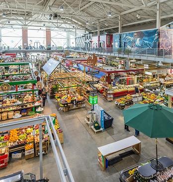 Overhead view of inside the Covent Garden Market in London, Ontario