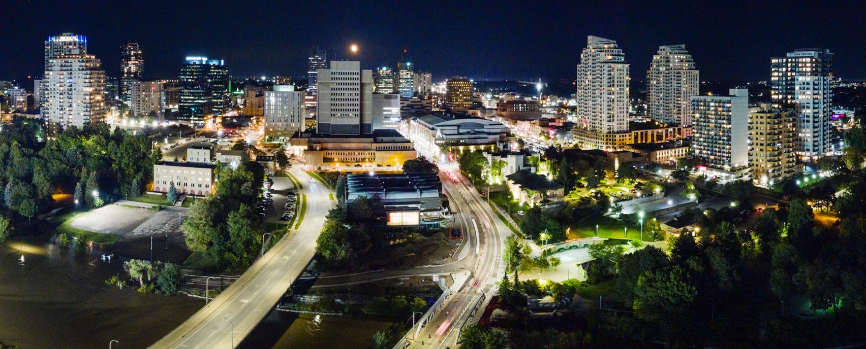 Skyline view of downtown London, Ontario Canada at night