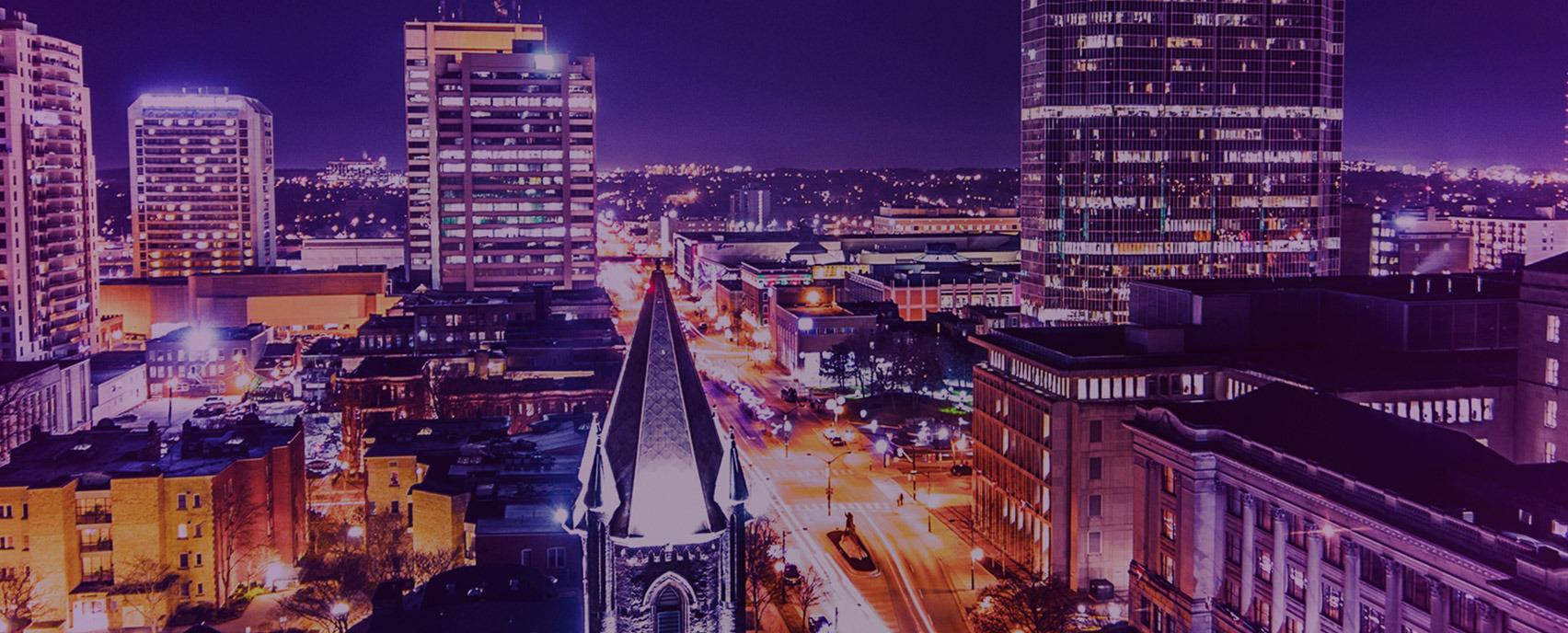 skyline at night in london, ontario