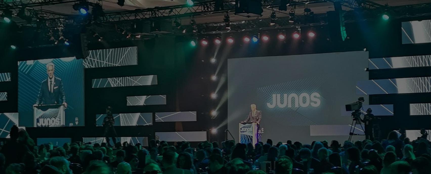 stage presenter overlooking audience at Junos