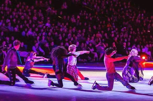 a montage of elite figure skaters performing at the Stars on Ice event