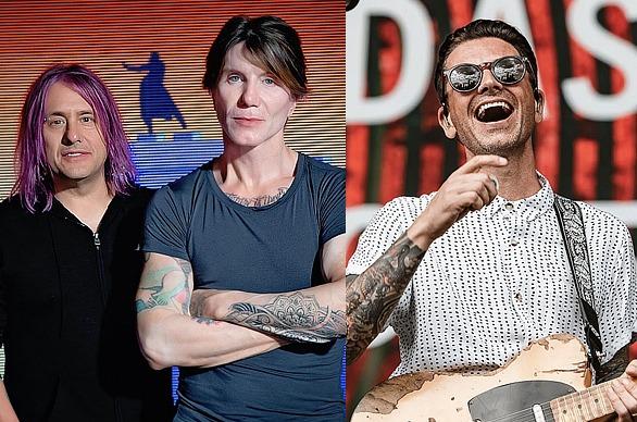 Members of the band the Goo Goo Dolls and the singer of Dashboard Confessional singing live on stage