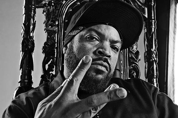 Black and white image of rapper Ice Cube