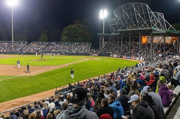 A large crowd gathered to watch a London Majors baseball game held at Labatt Park in London, Ontario, Canada