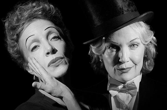 A black and white portrait of personalities Edith Piaf and Marlene Dietrich
