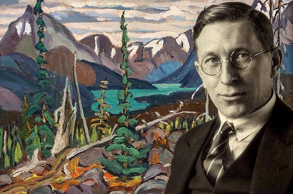 A painting made by Sir Frederick Banting and a black and white portrait of him