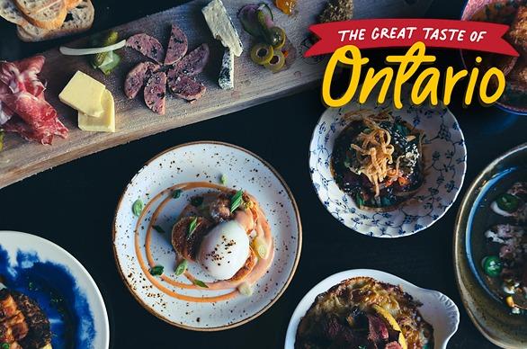 An table top view of several prepared dishes from the restaurant Hunter & Co. from London, Ontario