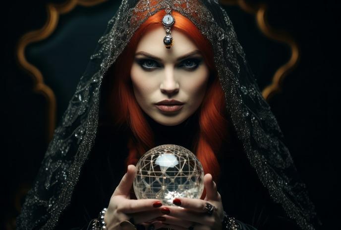 A woman holding a crystal ball.