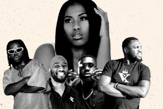 A black and white photo of the artists Rachelle Show, Jaghuligin, King Willie, DJ Wickmam & DELO