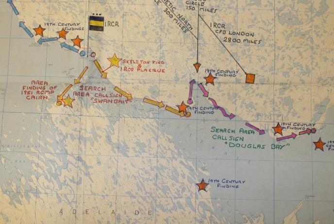 Map showing search areas and 19th-century findings