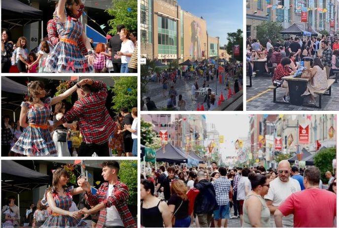 A photo collage of Brazilian Festa Junina at Dundas Place, in London Ontario.