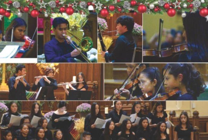 A collage of young performers at a previous El Sistema Aeolian Holiday Concert.