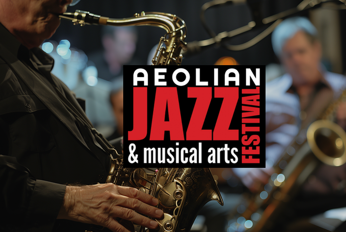Silhouette of a saxophonist playing at sunset, casting a dramatic vibe against a glowing blue and orange sky