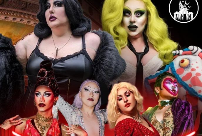 Group photo of numerous different drag queens.