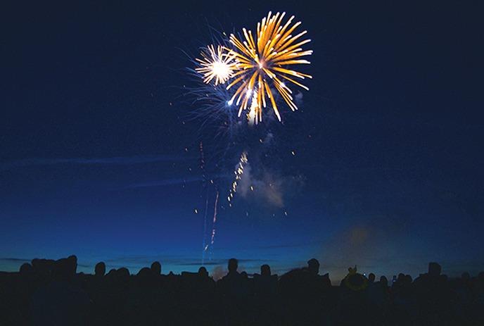 An evening fireworks display is shown in the picture.