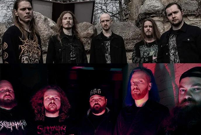 A collage of the members of the Carnosus metal band and Carrion Vael metal band