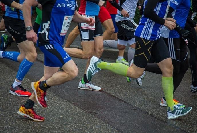 People running in a marathon.