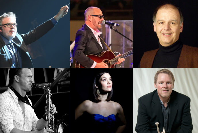 Collage of six performers in various poses.