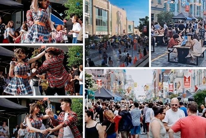 A photo collage of Brazilian Festa Junina at Dundas Place, in London Ontario.