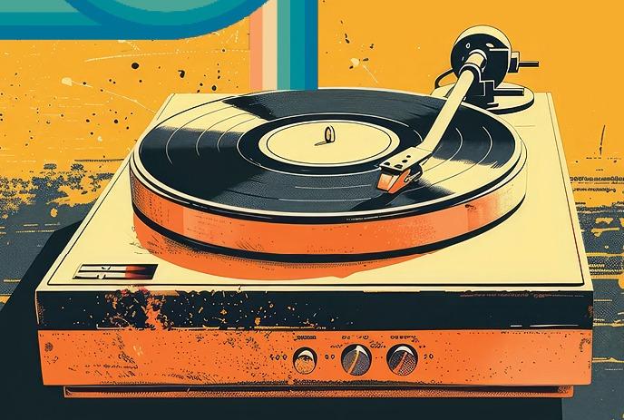 Old style record player playing a record.