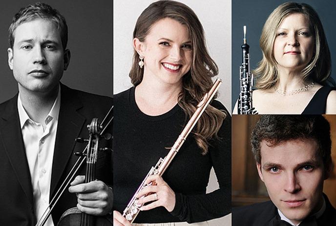 The Toronto Symphony Orchestra Chamber Soloists with violin and flute in a red-bordered collage.