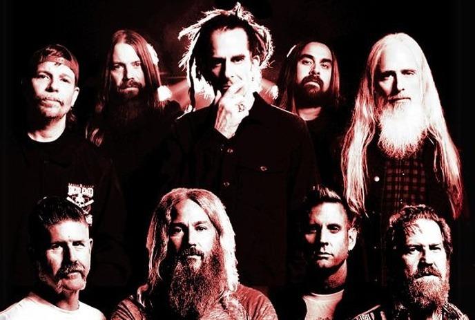 A montage of members of 'the band Lamb of God' and 'Mastodon'