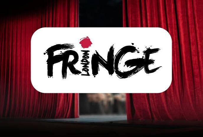 The London Fringe Festival logo, with a red curtain in the background.