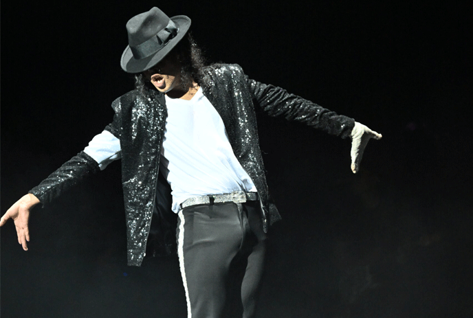 A performer in The Michael Jackson History Show, performing on stage as Michael Jackson.