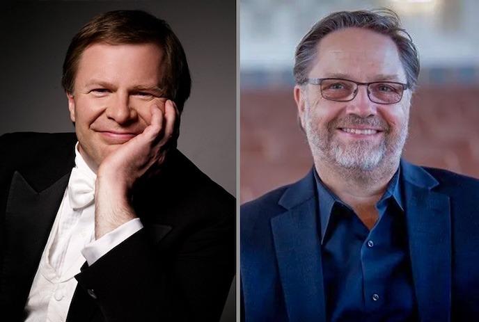 Side-by-side images of two people smiling at the camera.