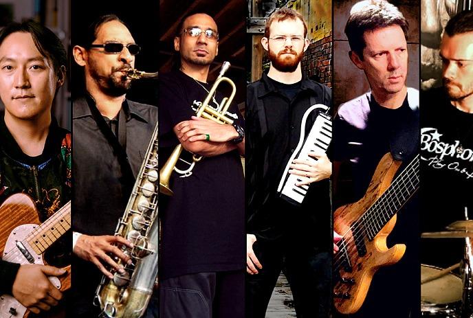 Nick Maclean's SNAGGLE feat. the Ali Bros posing with instruments in a promo shot.