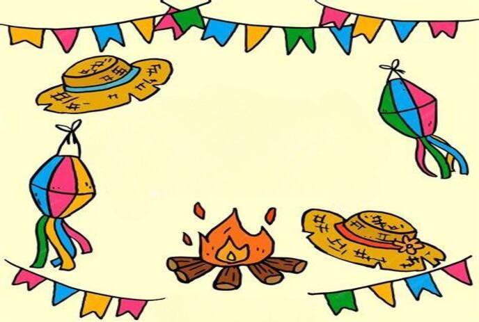 Colorful hats, piñatas, and a campfire surrounded by festive banners.