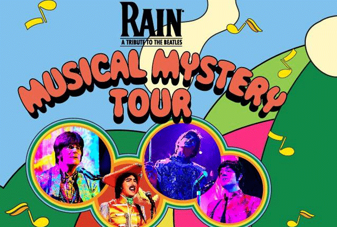 A poser for Rain - A Tribute To The Beatles, with colourful imagery.