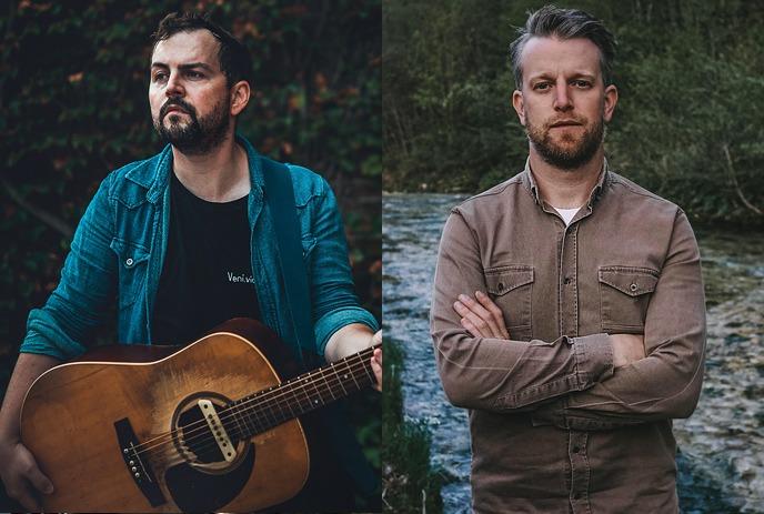 Musicians Rob Moir and Tim Vantol standing outdoors