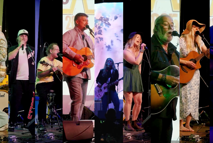 Collage of numerous performers on various stages singing.