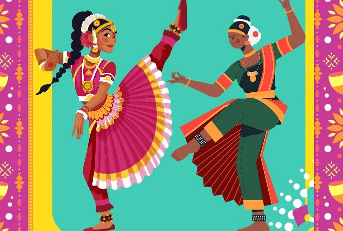 Illustration of two South Asian dancers
