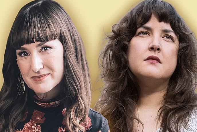 Headshots of Suzie Ungerleider and Abigail Lapell against a yellow background.
