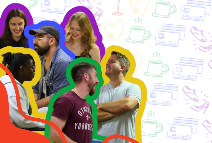 Individual images with a colourful border piled together in a collage.