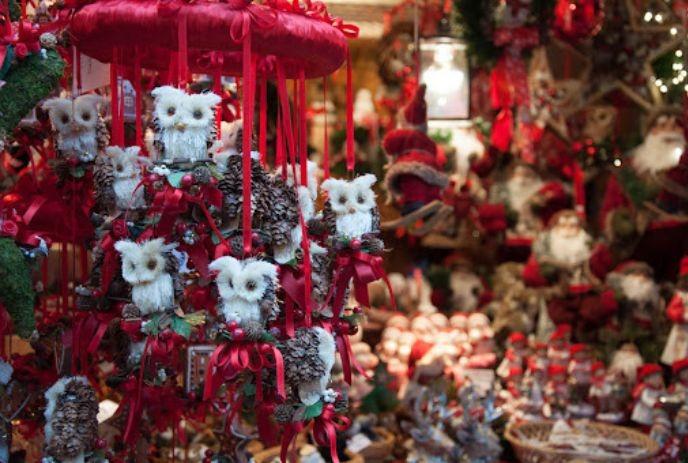 A festive display of handcrafted owl ornaments and holiday decorations at a previous Eldon House event.
