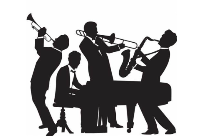 Silhouette of jazz band playing together.