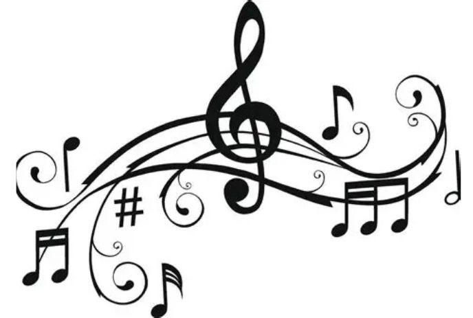Musical notes blend in an ornate symphony-inspired graphic design.