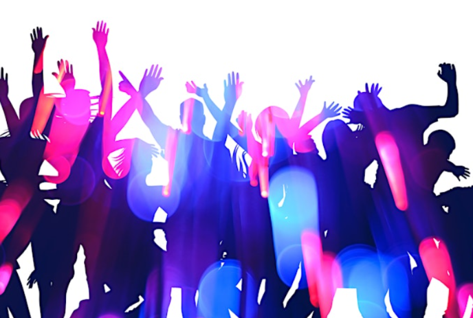 Colourful image of shadows of people dancing.