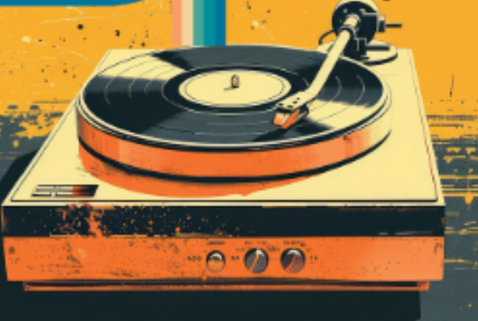 Old style record player playing a record.