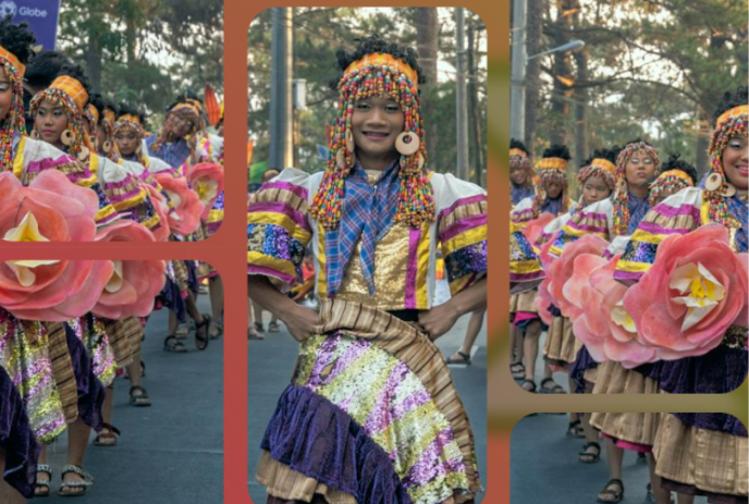 Collage of dancers in cultural attire from previous Fiestas.