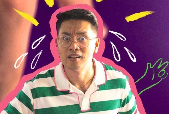 James Roque in glasses looks surprised against a purple backdrop with bright playful doodle accents.