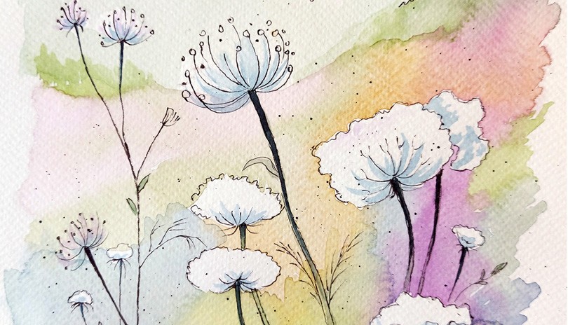 Watercolour Art Class - White Magic Flowers
