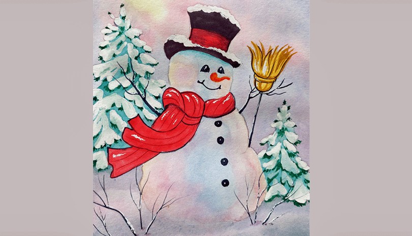 Watercolour Art Class - Snowman (Greeting Card)