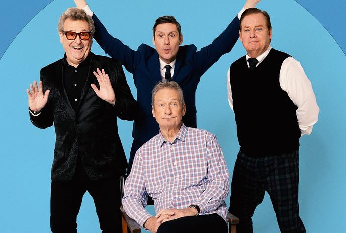 The 4 members of Whose Live Anyway?, posing for the camera against a white background.