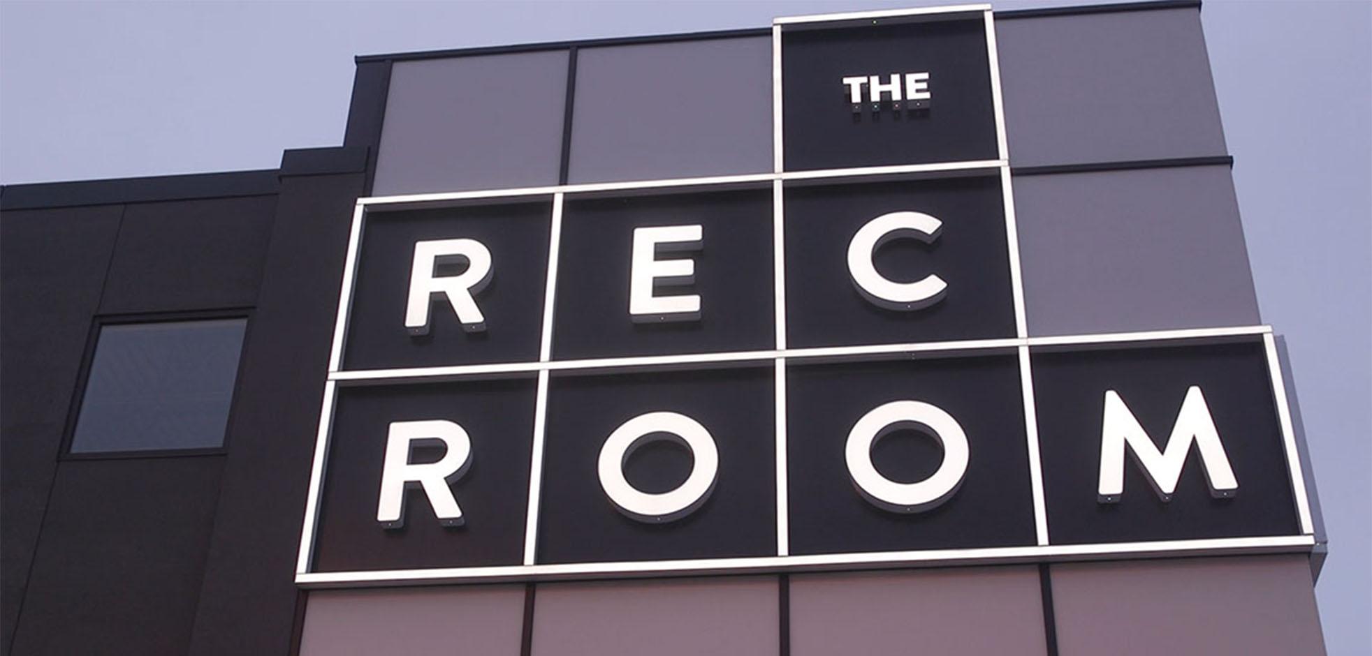 Outdoor exterior view of the Rec Room signage located at CF Masonville Place