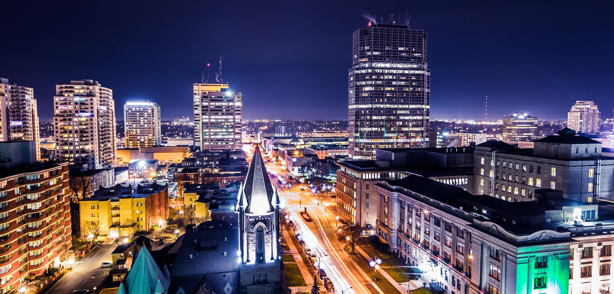 aerial view of downtown, Wellington Road in London, Ontario